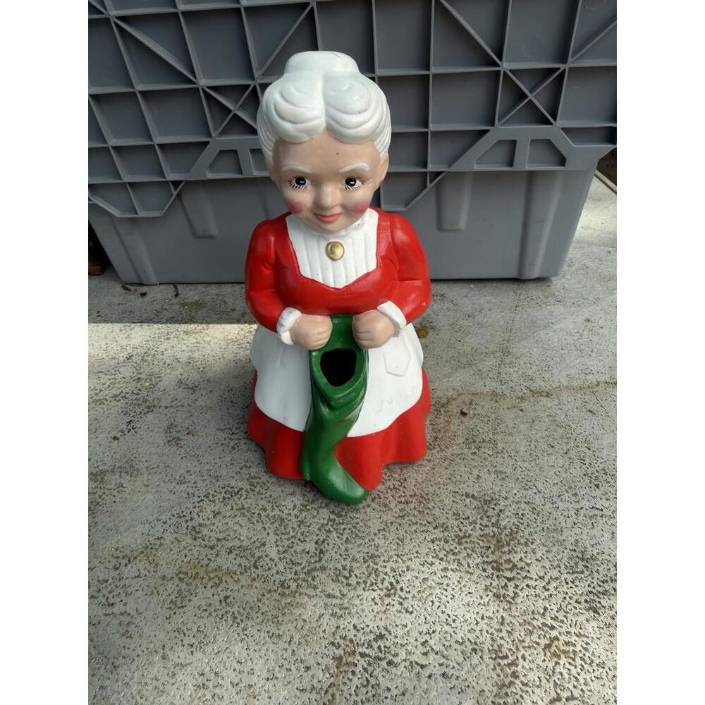 Vintage 1970s Hand Painted Ceramic Mrs. Claus Knitting Chalkware Figure 13"